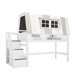 LIFETIME Halbhohes Bett Hangout Mit Treppe Weiß - Inkl. Rollrost