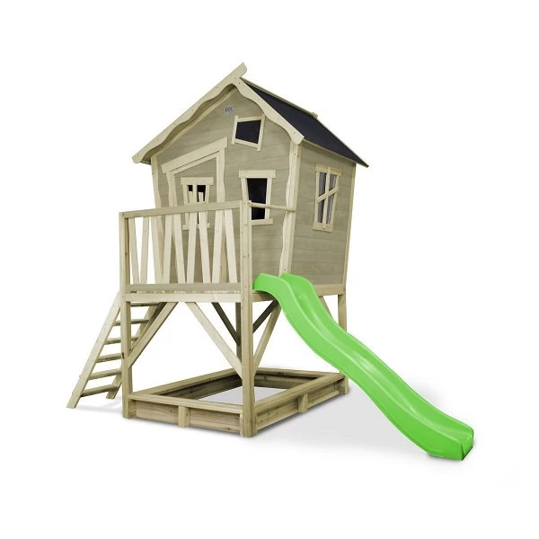 EXIT TOYS EXIT Crooky 500 Holzspielhaus - Graubeige Verspieltes Design - Mit Rutsche & Sandkasten 1 EXIT TOYS EXIT Crooky 500 Holzspielhaus - Graubeige Verspieltes Design - Mit Rutsche & Sandkasten