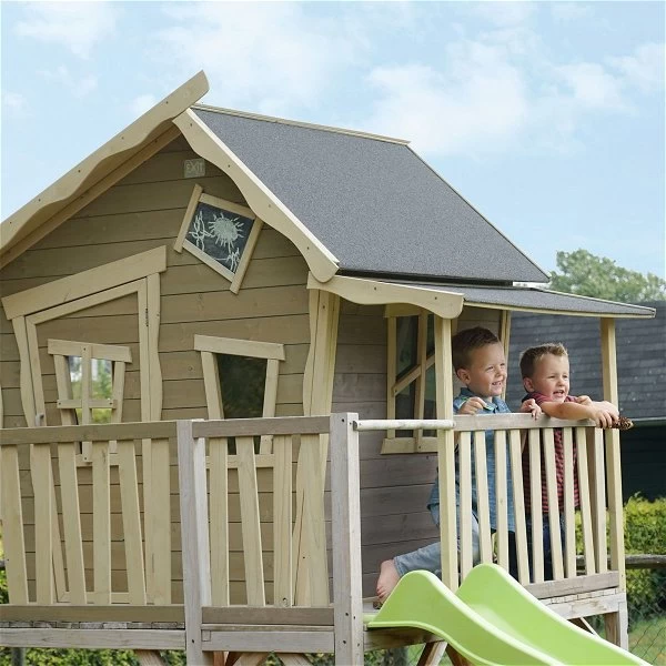 EXIT TOYS EXIT Crooky 550 Holzspielhaus - Graubeige Mit Rutsche, Veranda & Sandkasten 2 EXIT TOYS EXIT Crooky 550 Holzspielhaus - Graubeige Mit Rutsche, Veranda & Sandkasten – Bild 2