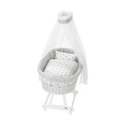 Alvi Birthe Stubenwagen Weiß Komplettset Stars Incl. Matratze, Himmelstange Und Garnitur