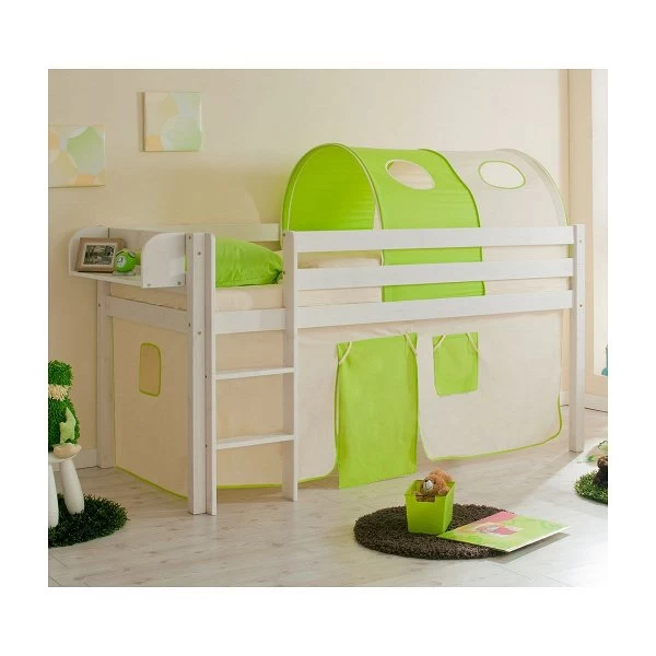 Ticaa Malte Hochbett Kiefer Weiß Massivholz - Vorhang-Dessin Wählbar 1 Ticaa Malte Hochbett Kiefer Weiß Massivholz - Vorhang-Dessin Wählbar