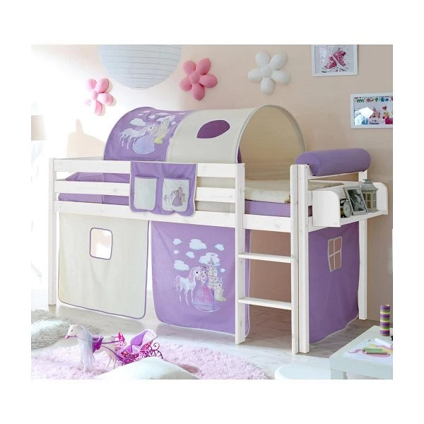 Ticaa Malte Hochbett Kiefer Weiß Massivholz - Vorhang-Dessin Wählbar 2 Ticaa Malte Hochbett Kiefer Weiß Massivholz - Vorhang-Dessin Wählbar – Bild 2