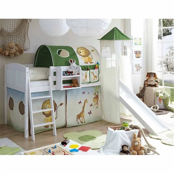 Ticaa Ekki Rutschbett Mit Turm Kiefer Weiß Massivholz - Vorhang-Dessin Wählbar 1 Ticaa Ekki Rutschbett Mit Turm Kiefer Weiß Massivholz - Vorhang-Dessin Wählbar