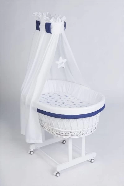 Mionido Stubenwagen Maxi Weiß Pyjamabär Blau Inkl. Garnierung, Matratze Und Matratzenbezug 1 Mionido Stubenwagen Maxi Weiß Pyjamabär Blau Inkl. Garnierung, Matratze Und Matratzenbezug