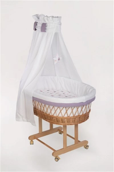 Mionido Stubenwagen Maxi Natur Pyjamabär Flieder Mit Garnierung, Matratze Und Matratzenbezug 1 Mionido Stubenwagen Maxi Natur Pyjamabär Flieder Mit Garnierung, Matratze Und Matratzenbezug