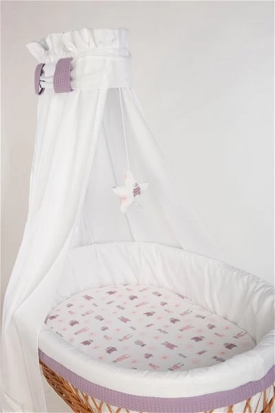 Mionido Stubenwagen Maxi Natur Pyjamabär Flieder Mit Garnierung, Matratze Und Matratzenbezug 2 Mionido Stubenwagen Maxi Natur Pyjamabär Flieder Mit Garnierung, Matratze Und Matratzenbezug – Bild 2