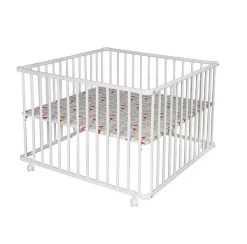 Schardt Laufgitter Basic Buche Massiv Weiß 100 X 100 Cm, Mit Laufrollen, Folie Sternchen Rot