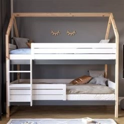 Nature Kid Carlos Etagenbett Kiefer Weiß/natur Liegefläche 90 X 200 Cm