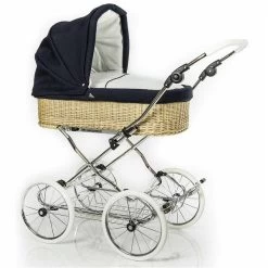 HESBA ClassicKorb Kinderwagen Außen 501 Innen 130 Räder Weiß 30 Cm, Ledergriff Weiß