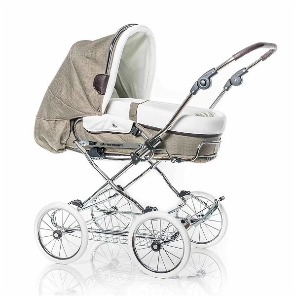 HESBA Condor Coupe Kinderwagen Außen 281 Innen 185 Teilleder - Räder Weiß 25 Cm, Griff Dunkelbrau 1 HESBA Condor Coupe Kinderwagen Außen 281 Innen 185 Teilleder - Räder Weiß 25 Cm, Griff Dunkelbrau