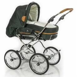 HESBA Condor Coupe Kinderwagen Außen 684 Innen 250 Teilleder Räder Schwarz 30 Cm, Ledergriff Hellbraun