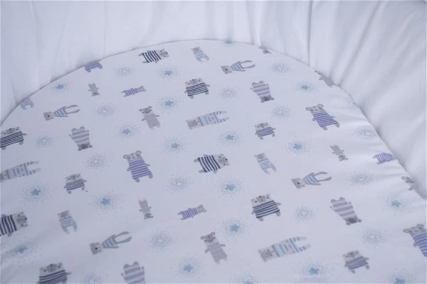 Mionido Stubenwagen Maxi Weiß Pyjamabär Blau Inkl. Garnierung, Matratze Und Matratzenbezug 2 Mionido Stubenwagen Maxi Weiß Pyjamabär Blau Inkl. Garnierung, Matratze Und Matratzenbezug – Bild 2