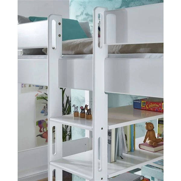 Relita NOEL Hochbett Buche Massiv Weiß Inklusive Schreibtisch, Zum Einzelbett Umbaubar 3 Relita NOEL Hochbett Buche Massiv Weiß Inklusive Schreibtisch, Zum Einzelbett Umbaubar – Bild 3