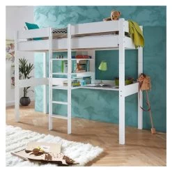 Relita NOEL Hochbett Buche Massiv Weiß Inklusive Schreibtisch, Zum Einzelbett Umbaubar
