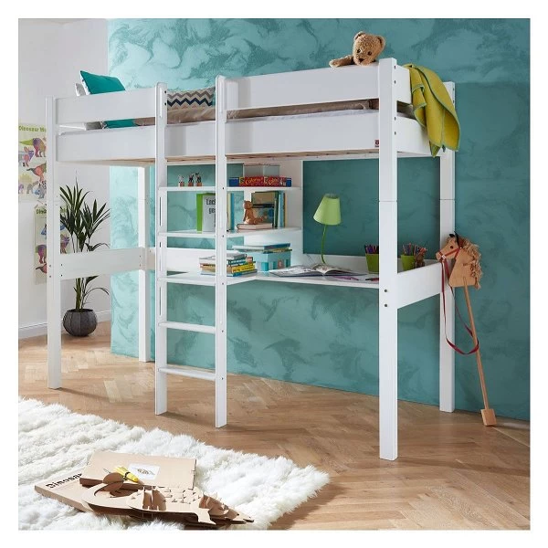 Relita NOEL Hochbett Buche Massiv Weiß Inklusive Schreibtisch, Zum Einzelbett Umbaubar 1 Relita NOEL Hochbett Buche Massiv Weiß Inklusive Schreibtisch, Zum Einzelbett Umbaubar