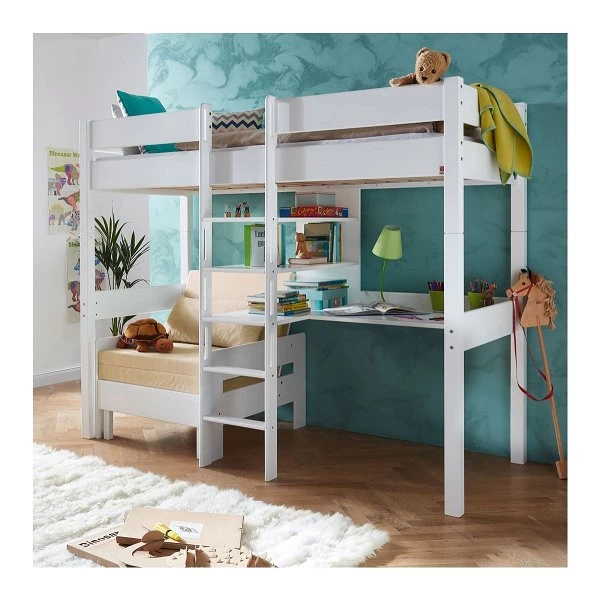 Relita NOEL Hochbett Buche Massiv Weiß Inklusive Schreibtisch, Zum Einzelbett Umbaubar 4 Relita NOEL Hochbett Buche Massiv Weiß Inklusive Schreibtisch, Zum Einzelbett Umbaubar – Bild 4