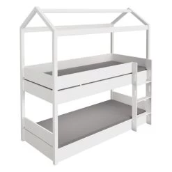 Paidi Tiny House Etagenbett Kreideweiß Inkl. Dachgiebel Gerade Leiter