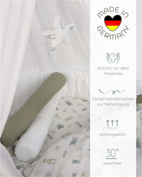 Mionido Stubenwagen Maxi Natur Pyjamabär Grün Mit Garnierung, Matratze Und Matratzenbezug 7 Mionido Stubenwagen Maxi Natur Pyjamabär Grün Mit Garnierung, Matratze Und Matratzenbezug – Bild 7